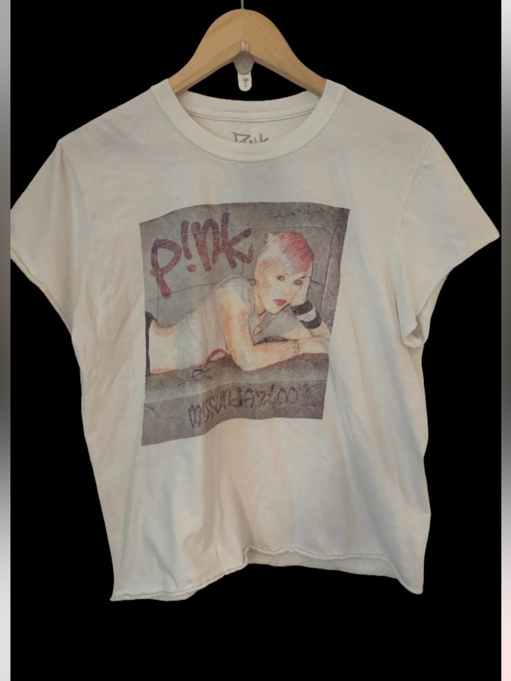 Pink Missundazstood white crop s/s t shirt SZ M